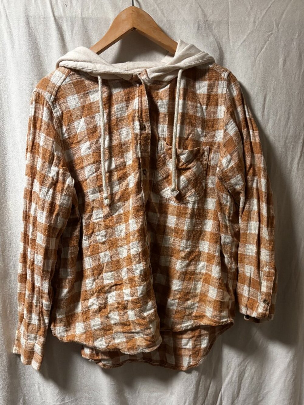 Womens Plaid Flannel with Hood and pocket. Time and Tru Size Large